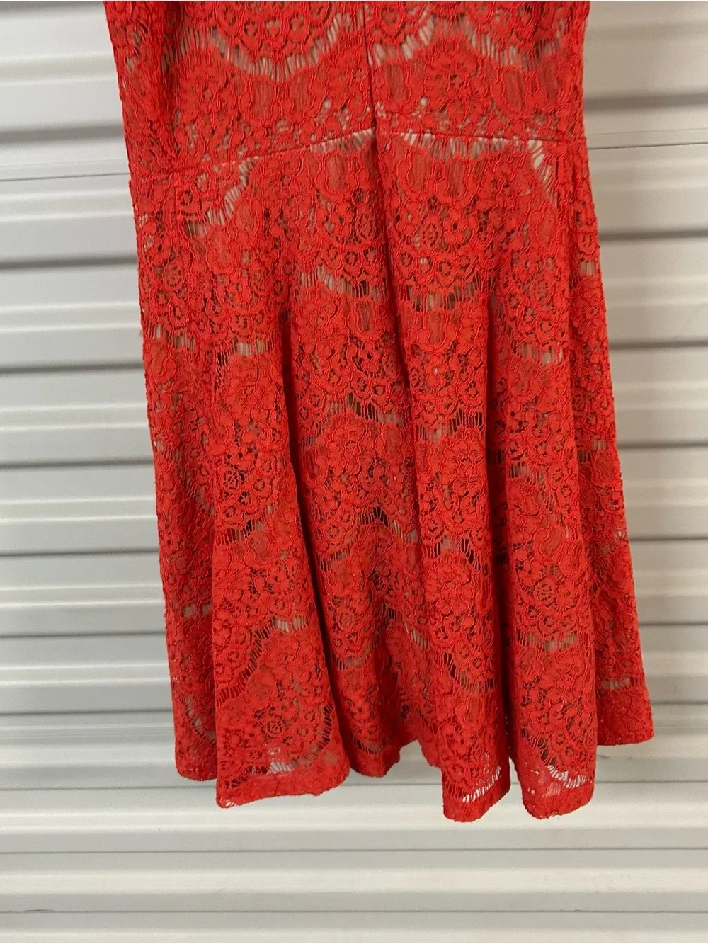 love, Fire Coral Red Sleeveless Lace A-Line Dress
